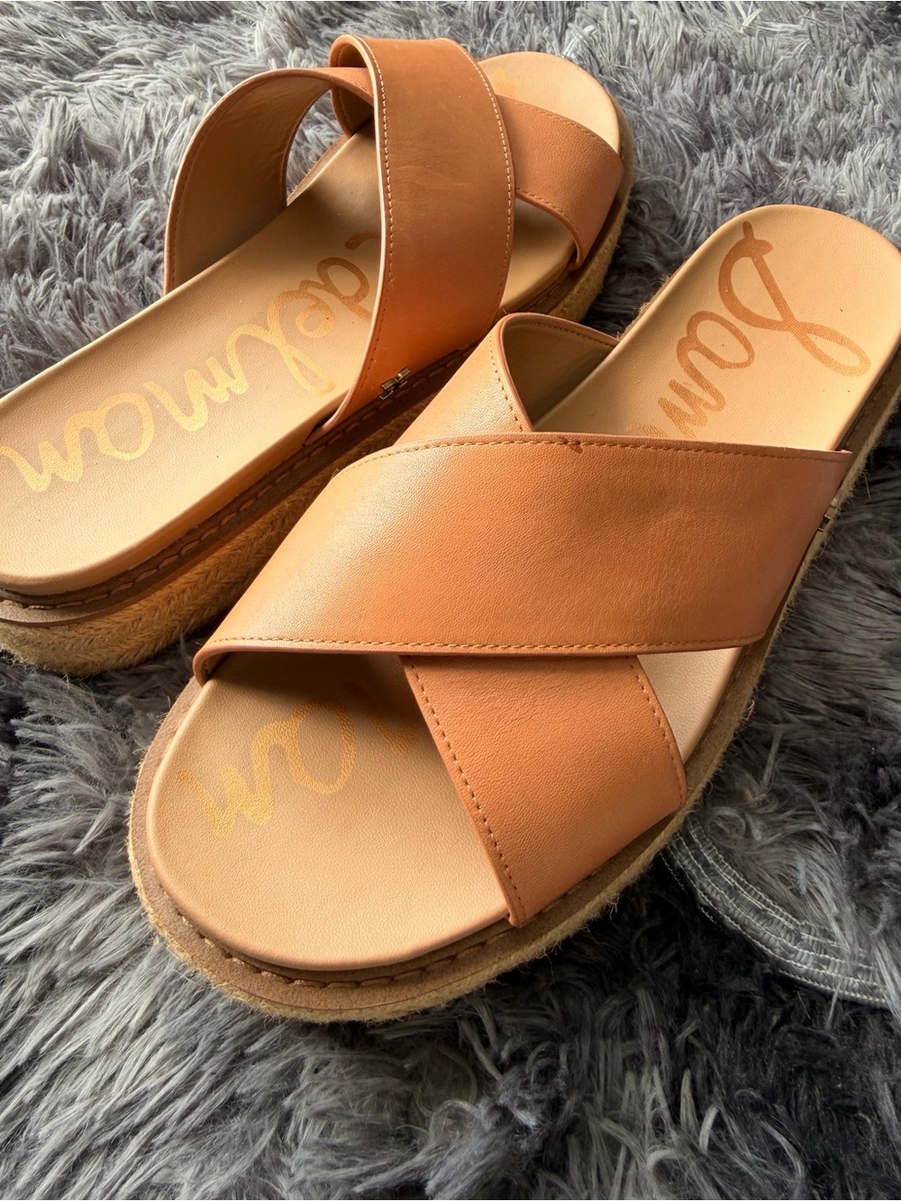 Sam Edelman Tan Leather Crisscross Slide Sandals - Picture 4 of 8